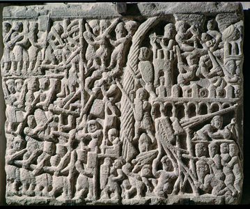 Relief depicting the Siege of Carcassonne by Simon de Montfort (c.1160-1218) in 1209 (stone)