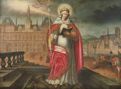 St. Genevieve, patron saint of Paris, in front of the Hôtel de Ville; on the right, the Huns are repulsed, c. 1620 (oil on canvas)