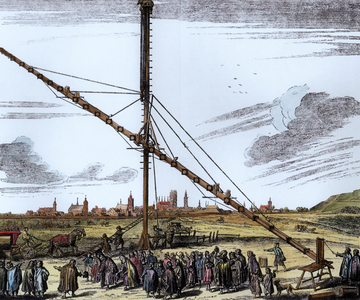The Large Astronomical Telescope of Johannes Hevelius (1611-1687) illustration from 'Machina Coelestis' by Hevelius, Gdansk, published 1670 (engraving) (later colouration)