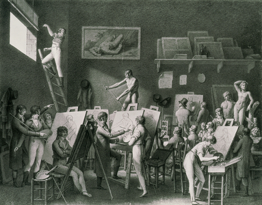 The Studio of Jacques Louis David (1748-1825) (pen & ink on paper)