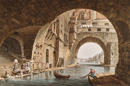 The Washing Place of the Hotel-Dieu and the Pont de la Tournelle, engraved by I. Hill, 1810 (aquatint)