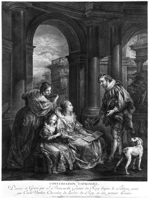 Spanish conversation, from the Barber of Seville, 18th century (engraving)