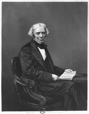 Portrait of Michael Faraday (1791-1867) engraved by D.J. Pound from a photograph (engraving) (b/w photo)