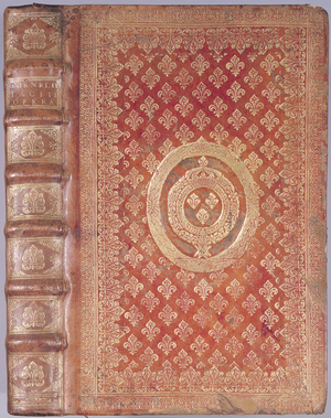 Cover of the works of Tacitus (55-120) with the coat of arms of Louis XIV (1638-1715) (embossed leather)