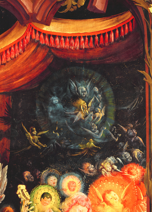 Angels under the dais, detail from the Concert of Angels from the Isenheim Altarpiece, c.1512-16 (oil on panel)