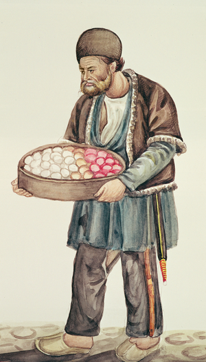 The egg seller, 18th century (watercolour on paper)
