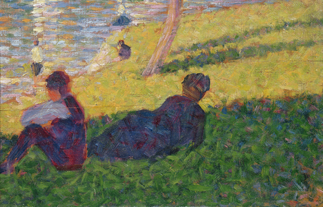 Seated man and reclining woman, study for A Sunday Afternoon on the Island of La Grande Jatte, 1884 (oil on panel)