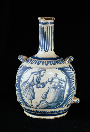 Bottle depicting a dentist (ceramic)