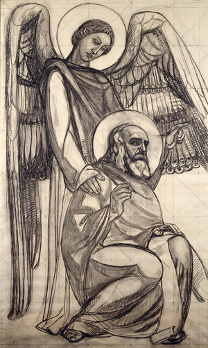 St. John and the Angel, 1925 (charcoal & pencil on paper)