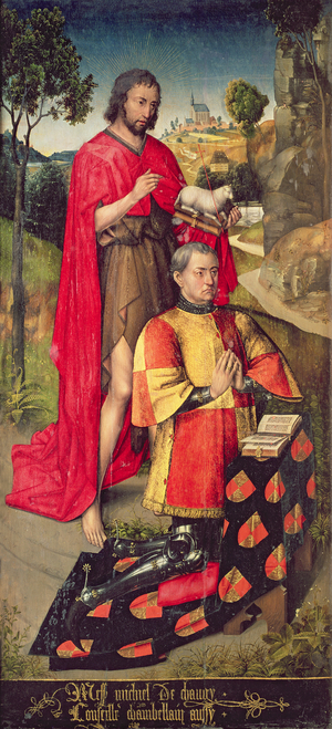 Left panel, from the main altar polyptych, depicting Jean de Chaugy, father of the donor of the altarpiece, 1460-66 (oil on panel)