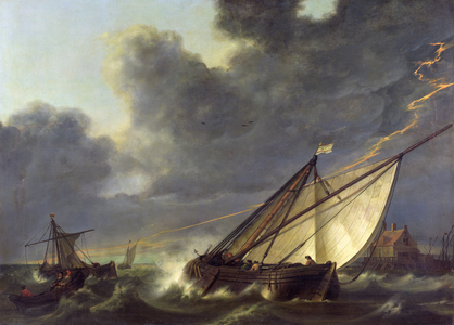 Boats in the Estuary of Holland Diep in a Storm, 17th century (oil on canvas)
