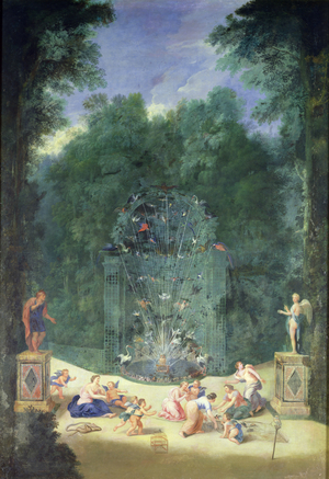 The Groves of Versailles: View of the Entrance to the Maze with Birds, Nymphs and Cherubs, 1688 (oil on canvas)