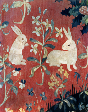 The Lady and the Unicorn: 'Taste', detail of two rabbits (tapestry)