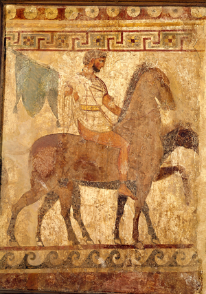 Soldier on a horse, funerary painting (fresco)