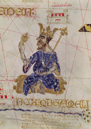 Kankou Mousa, King of Mali, from the Map of Charles V, Map of Mecia de Viladestes, 1413 (vellum)