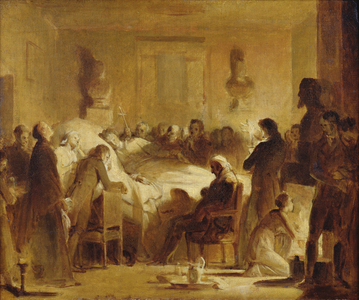 The Last Moments of Charles-Ferdinand of France (1778-1820) in the Administration Room of the Paris Opera House, 14th February 1820, 1820-50 (oil on canvas)