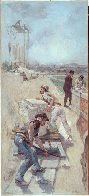 Workers Building the Hotel de Ville, Paris, 1889 (oil on canvas)