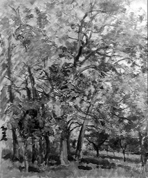 Through the Trees (oil on canvas) (b/w photo)