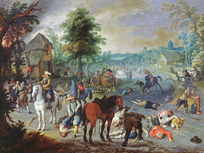 Pillage Scene in a Village (oil on canvas)