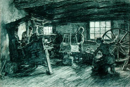 Tisserand and his Daughters at Laren, Holland, 1891 (charcoal on paper)