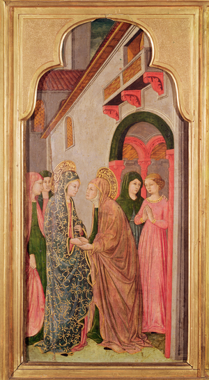 The Visitation, from an altarpiece depicting scenes from the life of the Virgin, c.1445 (oil on panel)