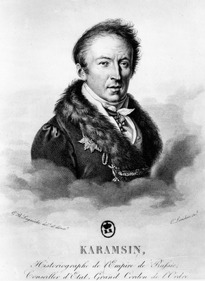 Portrait of Nikolai Mikhailovich Karamzin (1766-1826) (engraving) (b/w photo)