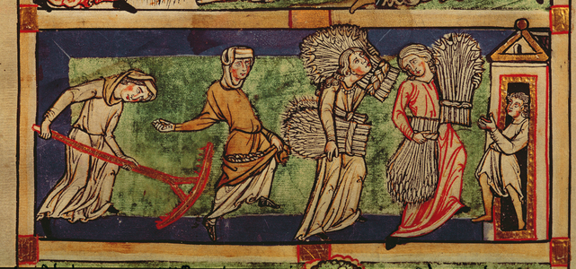 Harvesting, Rhine School (vellum) (detail of 226142)