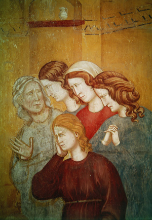 Saint Francis Revives the Unatoned Woman to Facilitate her Confession, detail of the group of women on the right, c.1297-99 (fresco)