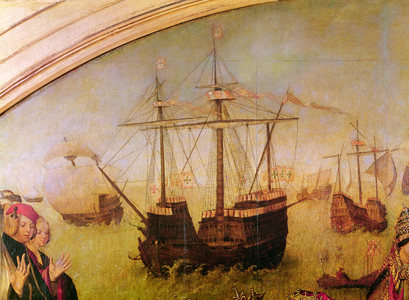 St. Auta Altapice, detail of a galleon from the central panel, c.1520 (oil on panel)