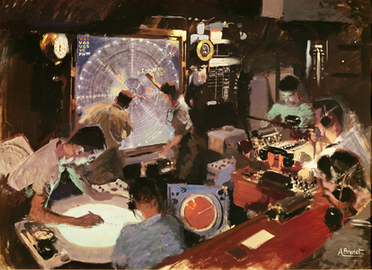 Control Room of the Aircraft Carrier, Arromanches (oil on canvas)