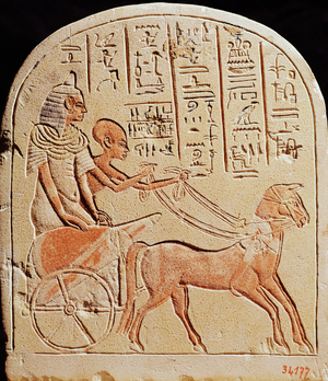Stela depicting a scribe driving a chariot, from Tell El-Amarna, New Kingdom, c.1353-1337 BC (stone)