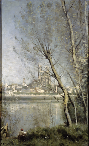 Mantes, View of the Cathedral and Town through the Trees, c.1865-70 (oil on panel)