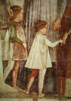 The Arrival of Cardinal Francesco Gonzaga, greeted by his father Marchese Ludovico Gonzaga III and his brothers, detail of the Gonzague children, c. 1465-74 (fresco) (detail of 78454)