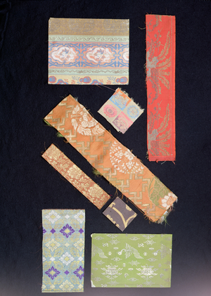 Fragments of fabric used for obi sashes, kimonos, No costumes and Kesa costumes for priests, 17th-18th century (silk)