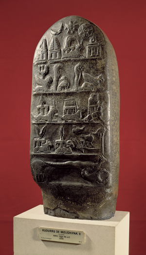 Kudurru of King Melishikhu II depicting Babylonian emblems, from Susa (calcite)