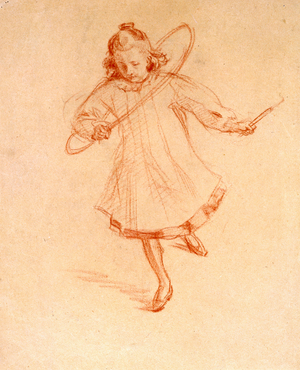 Girl with hoop (red chalk on paper)