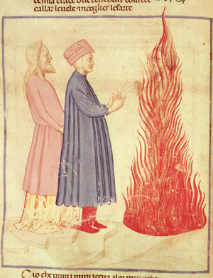 Dante and Virgil (70-19 BC) recognise Ulysees, from 'The Divine Comedy' by Dante Alighieri (1265-1321) (vellum)