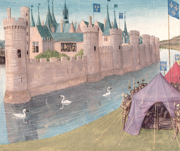 Ms Fr 6465 f.25 Sharing the kingdom of Clotaire I between his four sons. Assassination of Sigebert I (vellum)