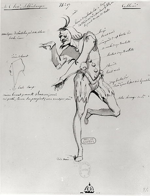 Costume design for an acrobat in 'Benvenuto Cellini' by Hector Berlioz (1803-69) 1838 (pencil & w/c on paper) (b/w photo)
