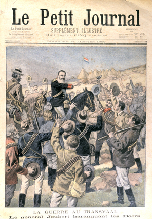 The War in the Transvaal: General Joubert (1831-1900) encouraging the Boers, from 'Le Petit Journal', 14th January 1900 (lithograph)