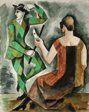 Woman and Harlequin or, Homage to Watteau, 1918 (w/c on paper)