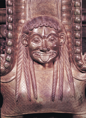 Detail of the gorgon handle from a krater, from the Tomb of a Princess of Vix (bronze)