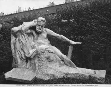 Monument to Victor Hugo by Auguste Rodin (1840-1917) Jardin du Palais Royal, 1932 (b/w photo)