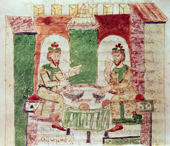 Codex 142 Livre 16 Chap.4 The Table of the Rich, from 'De Universo' by Rabanus Maurus (c.780-856) 1023 (vellum)