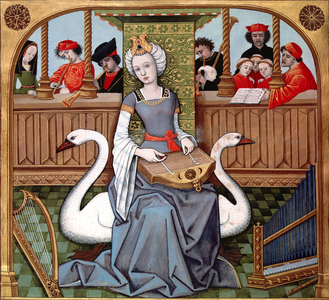 Allegory of Music, ms English 143 fol.65v from 'Le Livre des Chesses' by Evrart de Conty c.1500 (vellum)