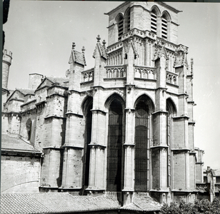View of the east end of the church, built 13th-14th century (b/w photo)