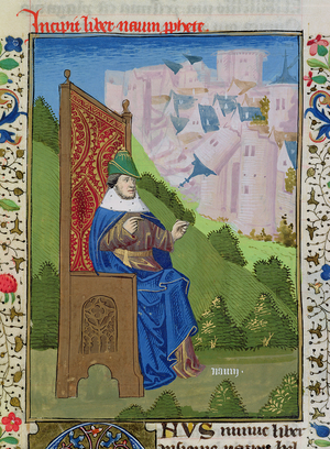 Ms H 7 fol.114r Nahum announcing the destruction of Nineveh, from the Bible of Jean XXII (vellum)