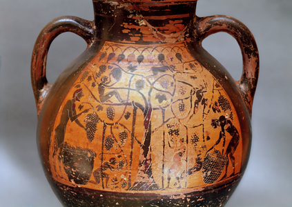 Rhodian style amphora depicting the picking of grapes (ceramic)