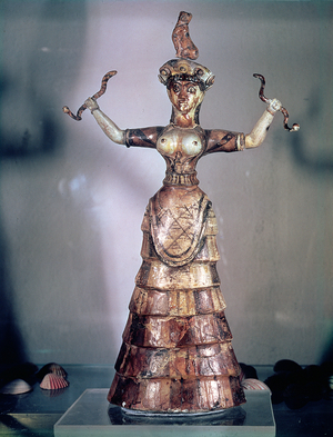 The Goddess of the Serpents, from the Palace of Knossos, 1500 B.C (faience)