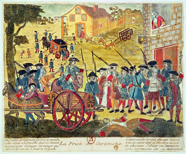 The Arrest of Louis Dominique Cartouche (1693-1721) (engraving & watercolour on paper)